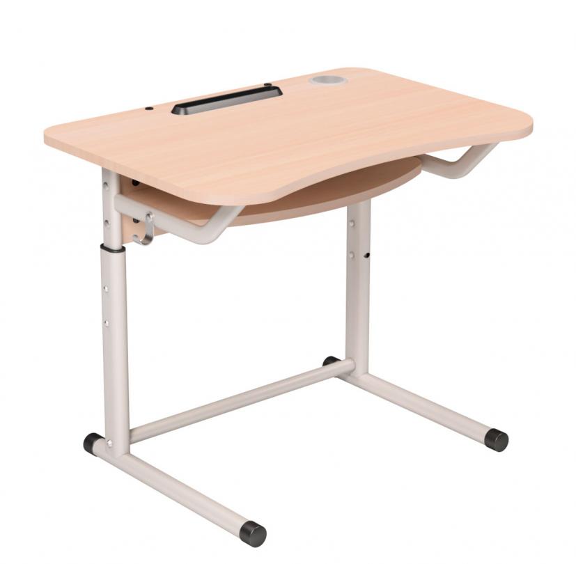 Стіл учнівський 1-місний з полицею, каркас - плоскоовальна + кругла труба, ростові групи №3-6, АЛМАНТ, 700х500х580-760 мм.